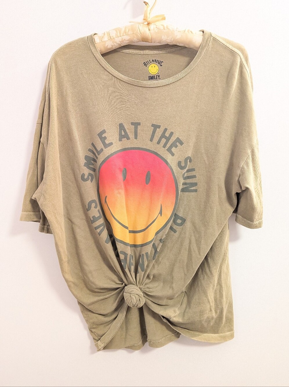 Billabong Olive Green Smiley Sunset Tie-Front Tee